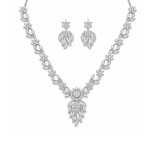 Silver Plated AD Floral Jewellery Set for Women