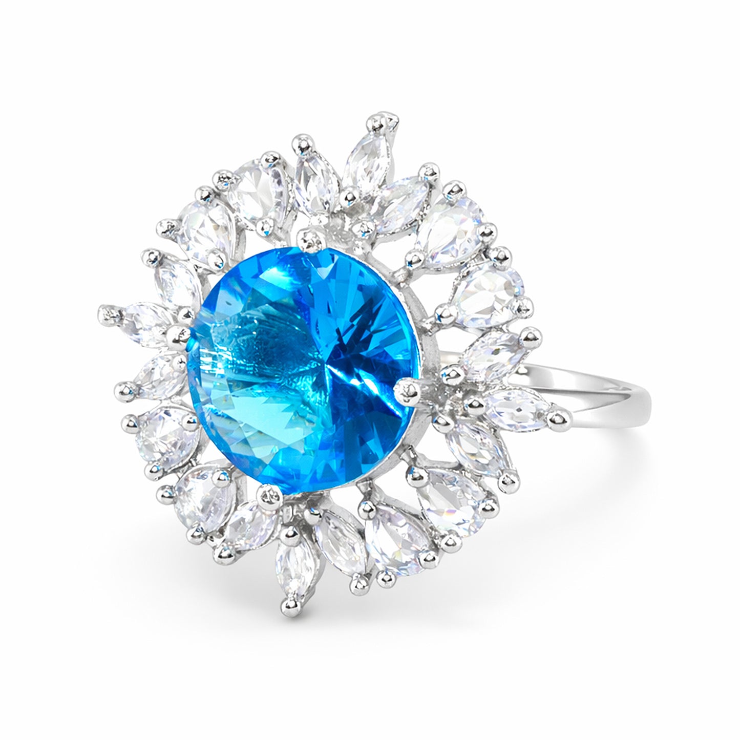 Silver Plated Aqua Blue AD Finger Ring for Women