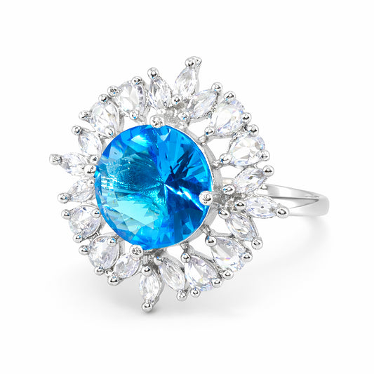 Silver Plated Aqua Blue AD Finger Ring for Women