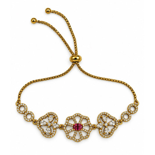 South Indian Gold Plated Red AD Adjustable Bracelet for Women