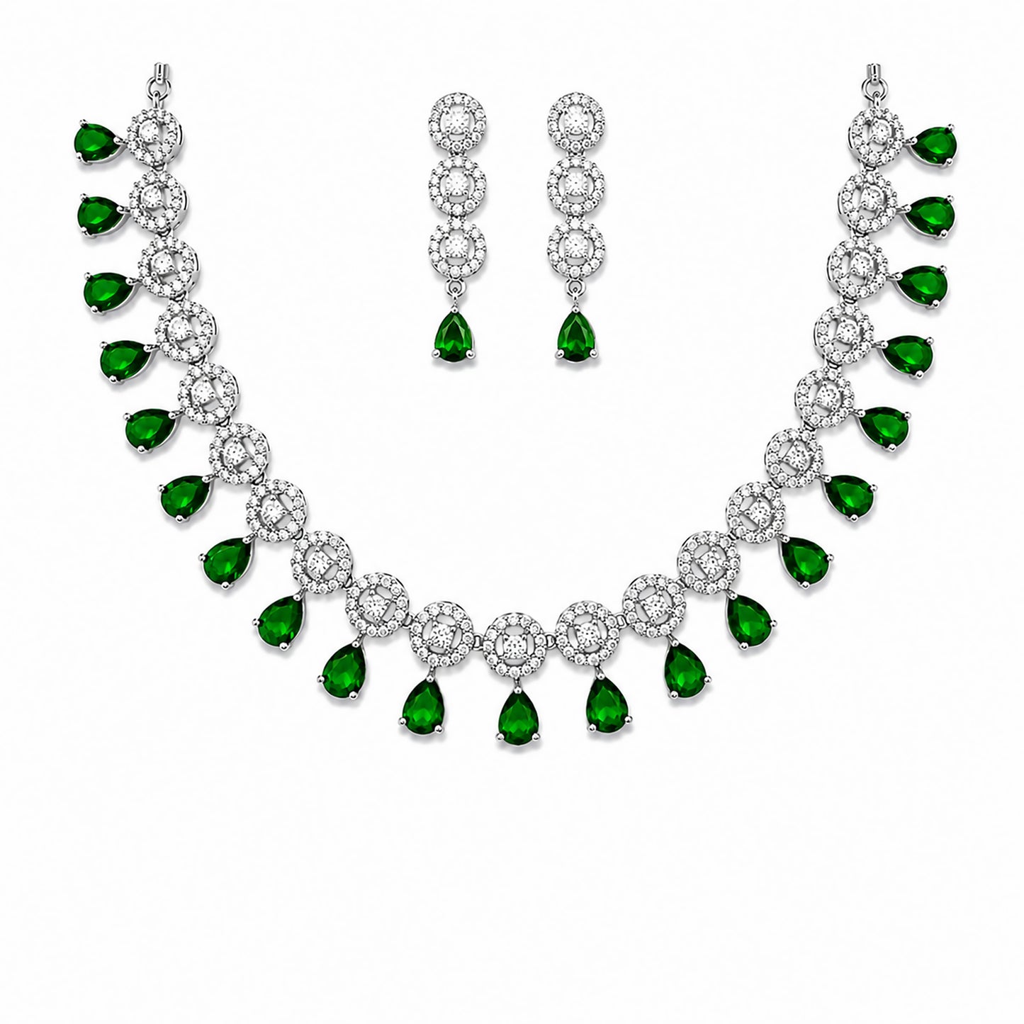 Silver Plated Green AD Jewellery Set for Women