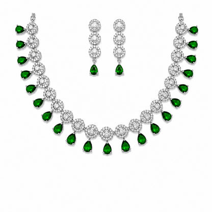 Silver Plated Green AD Jewellery Set for Women