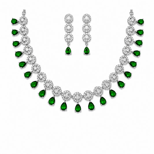 Silver Plated Green AD Jewellery Set for Women
