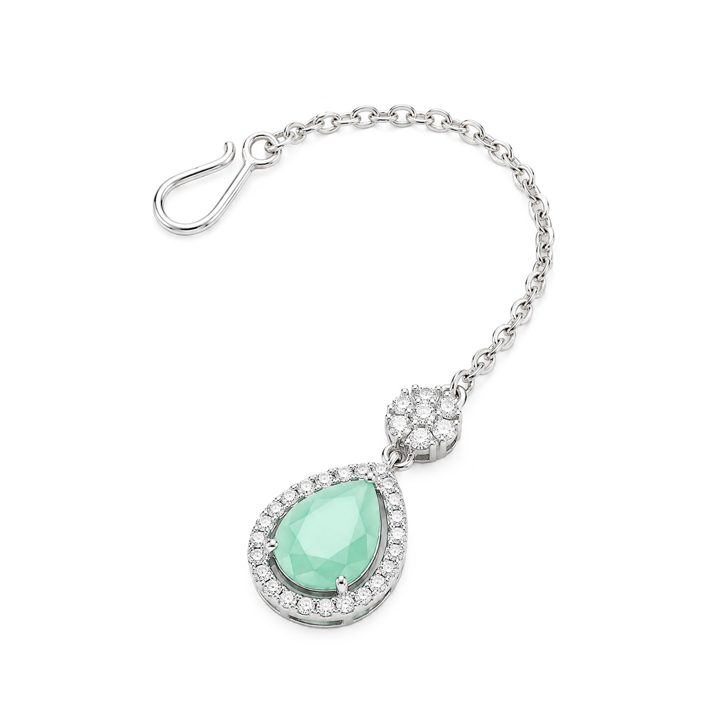 Silver Plated Green AD Maang Tikka for Women