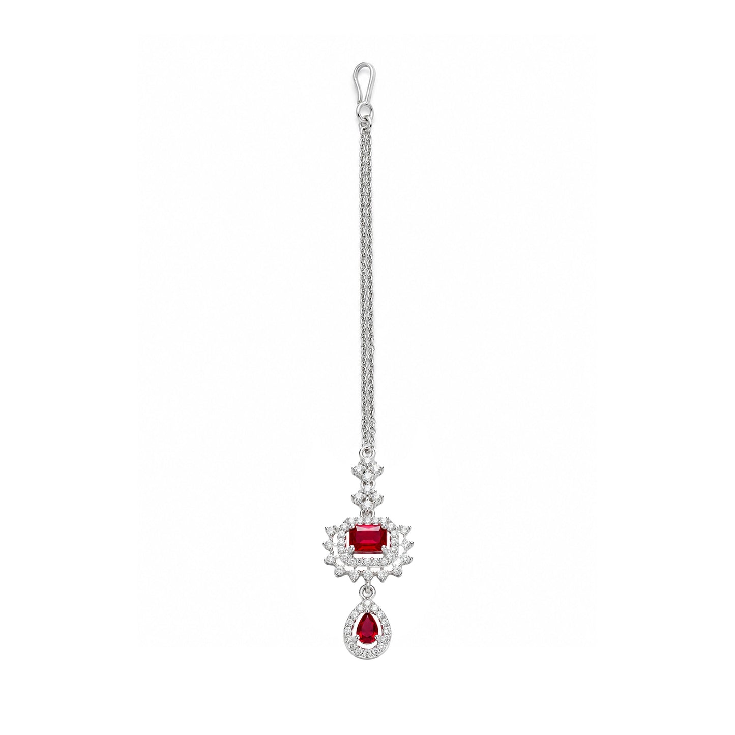 Silver Plated Red AD Maang Tikka for Women