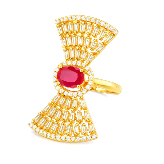 Gold Plated White & Red AD Ring for Women