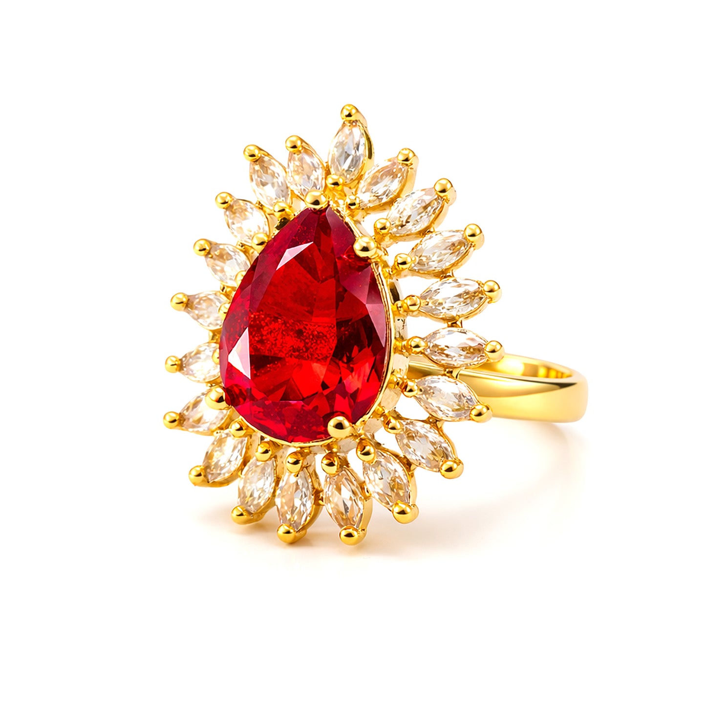 Gold Plated Red AD Adjustable Ring for Women