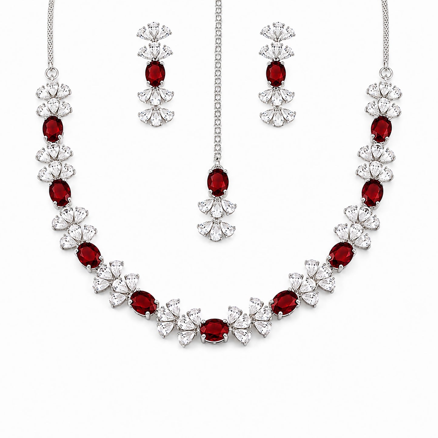 Silver Plated Red AD Jewellery Set for Women