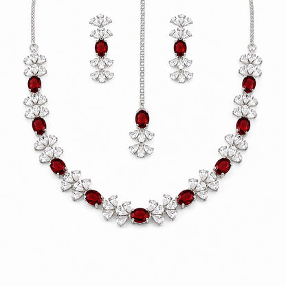 Silver Plated Red AD Jewellery Set for Women