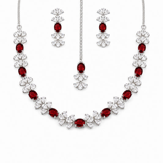 Silver Plated Red AD Jewellery Set for Women