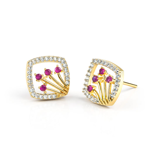 Gold Plated Red AD Stud Earrings for Women