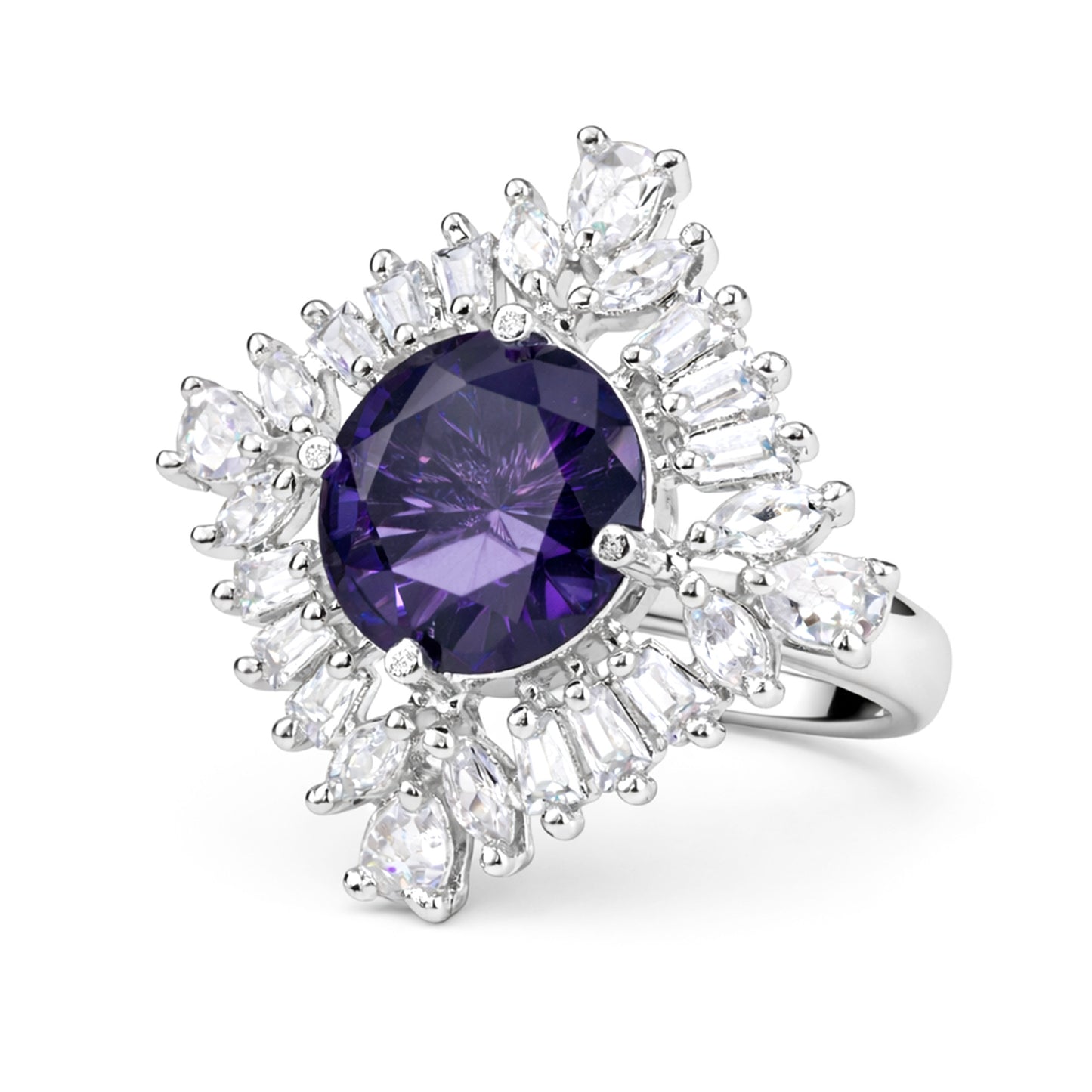 Silver Plated Purple AD Finger Ring for Women