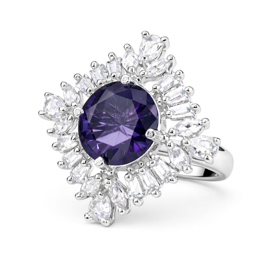 Silver Plated Purple AD Finger Ring for Women