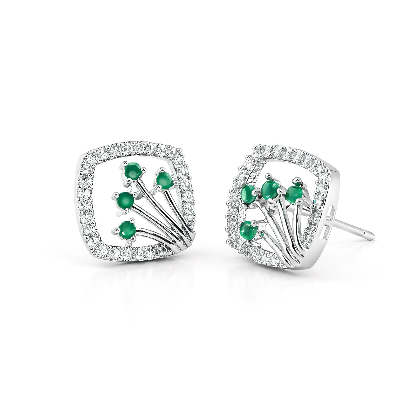 Silver Plated Green AD Studs For Women