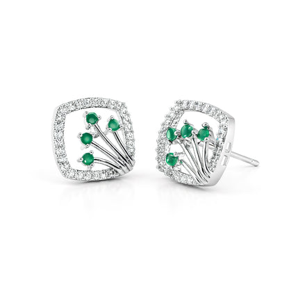 Silver Plated Green AD Studs For Women