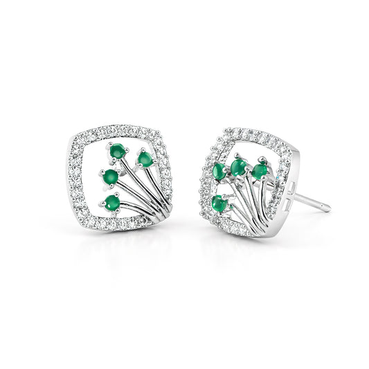 Silver Plated Green AD Studs For Women