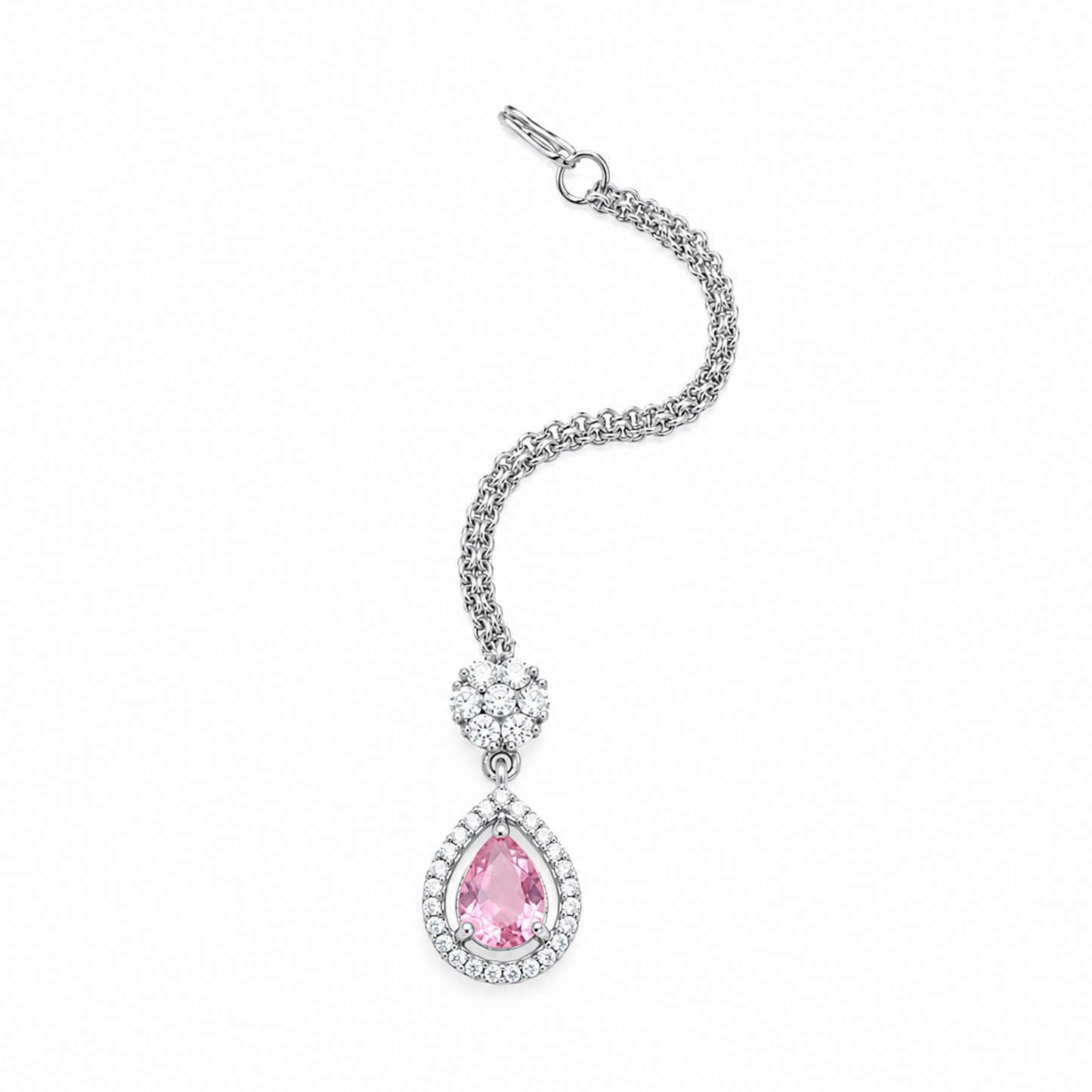 Silver Plated Pink AD Maang Tikka for Women