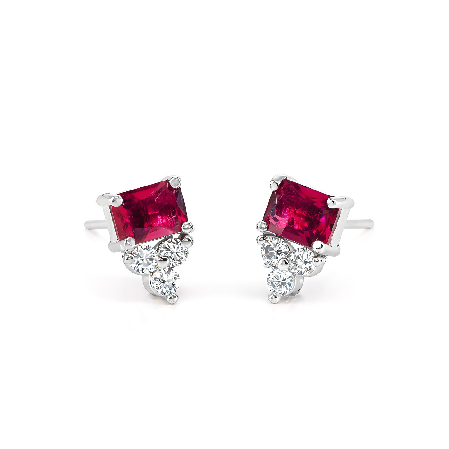 Rhodium Plated Red AD Studs for Women
