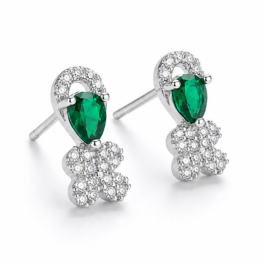 Rhodium Plated Green AD Stud Earrings for Women