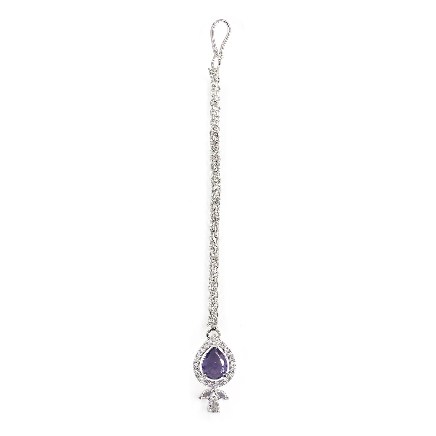 Rhodium Plated Purple American Diamond Maang Tikka for Women
