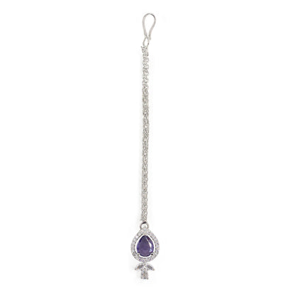 Rhodium Plated Purple American Diamond Maang Tikka for Women