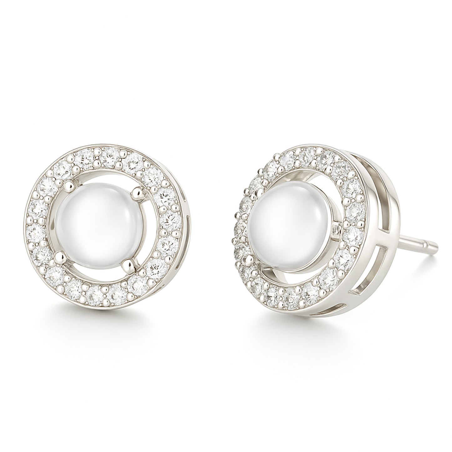 Rhodium Plated White AD & Pearl Stud Earrings for Women