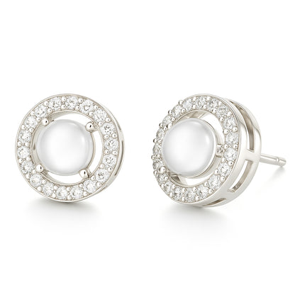 Rhodium Plated White AD & Pearl Stud Earrings for Women