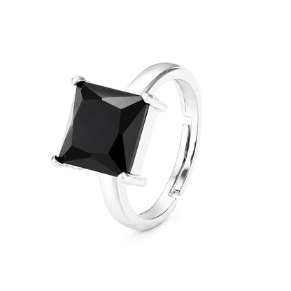 Silver Plated Black AD Finger Ring for Women