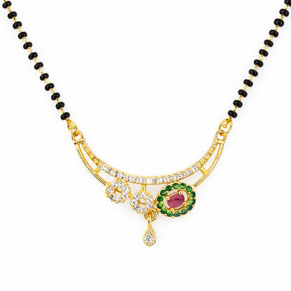 Gold Plated Red & Green AD Mangalsutra For Women