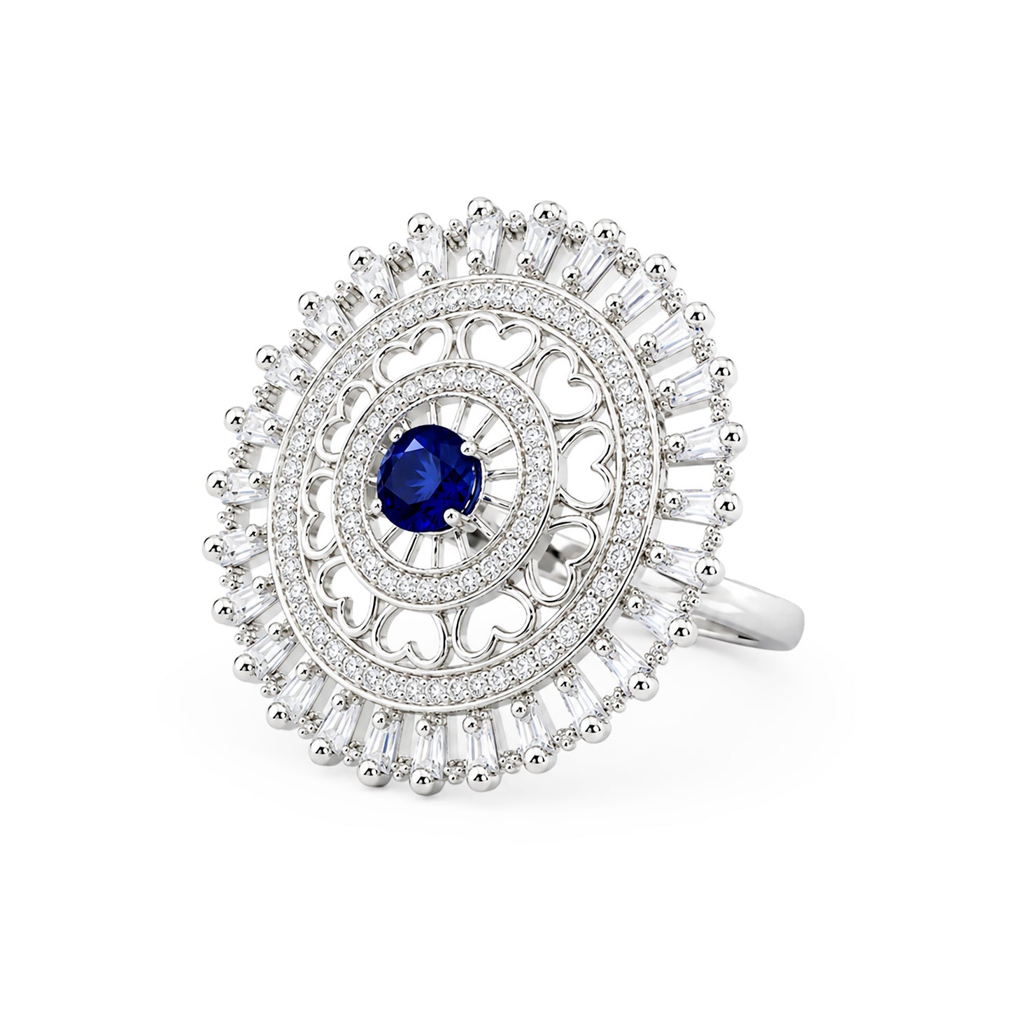 Silver Plated Blue AD Floral Ring for Women
