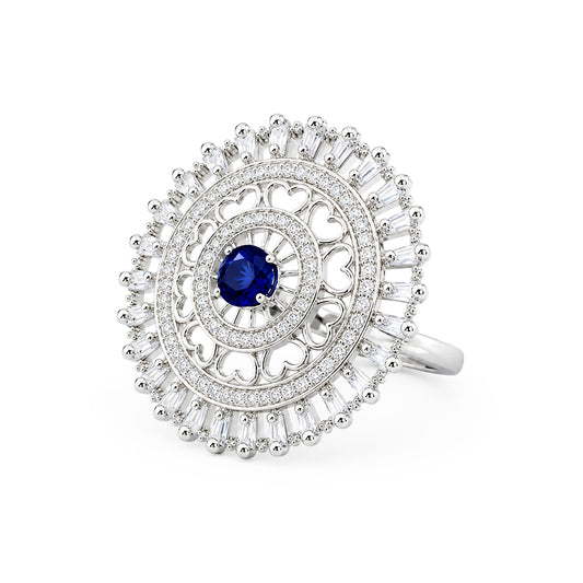 Silver Plated Blue AD Floral Ring for Women