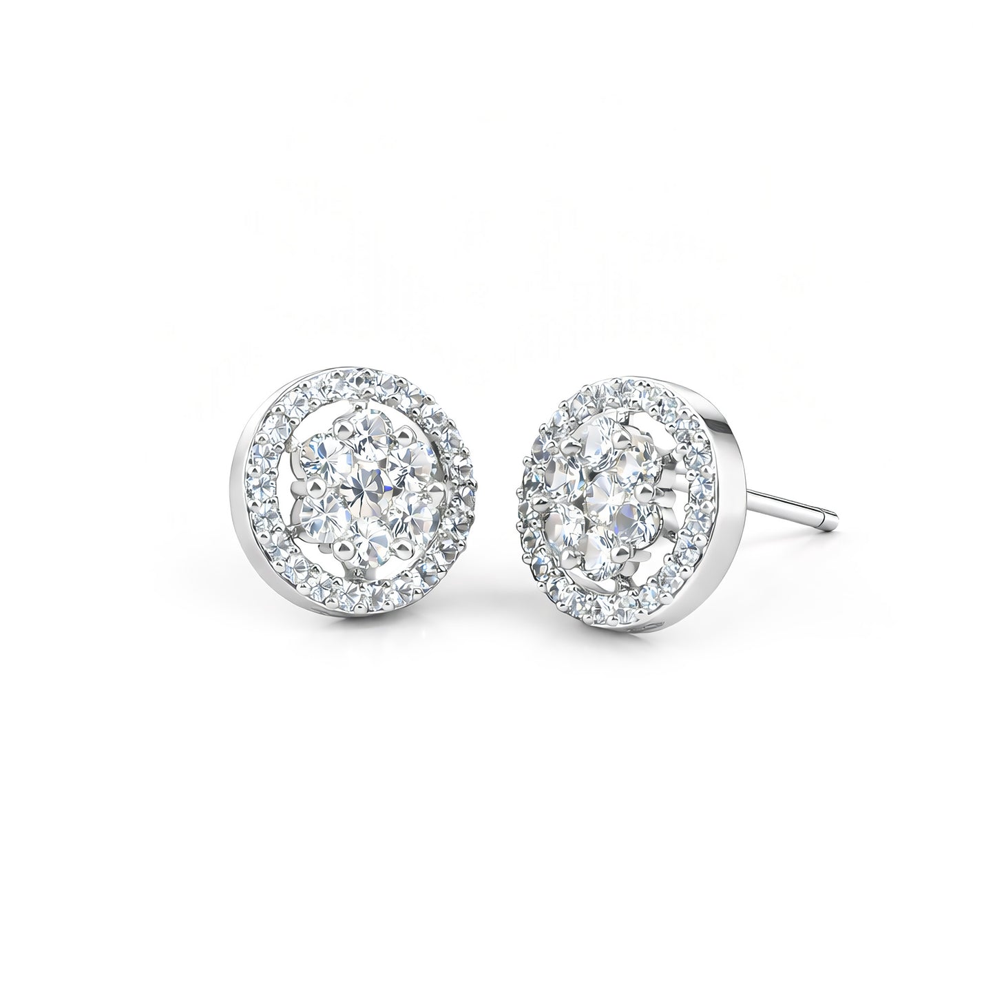Silver Plated AD Round Stud Earrings for Women