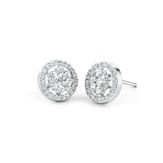 Silver Plated AD Round Stud Earrings for Women