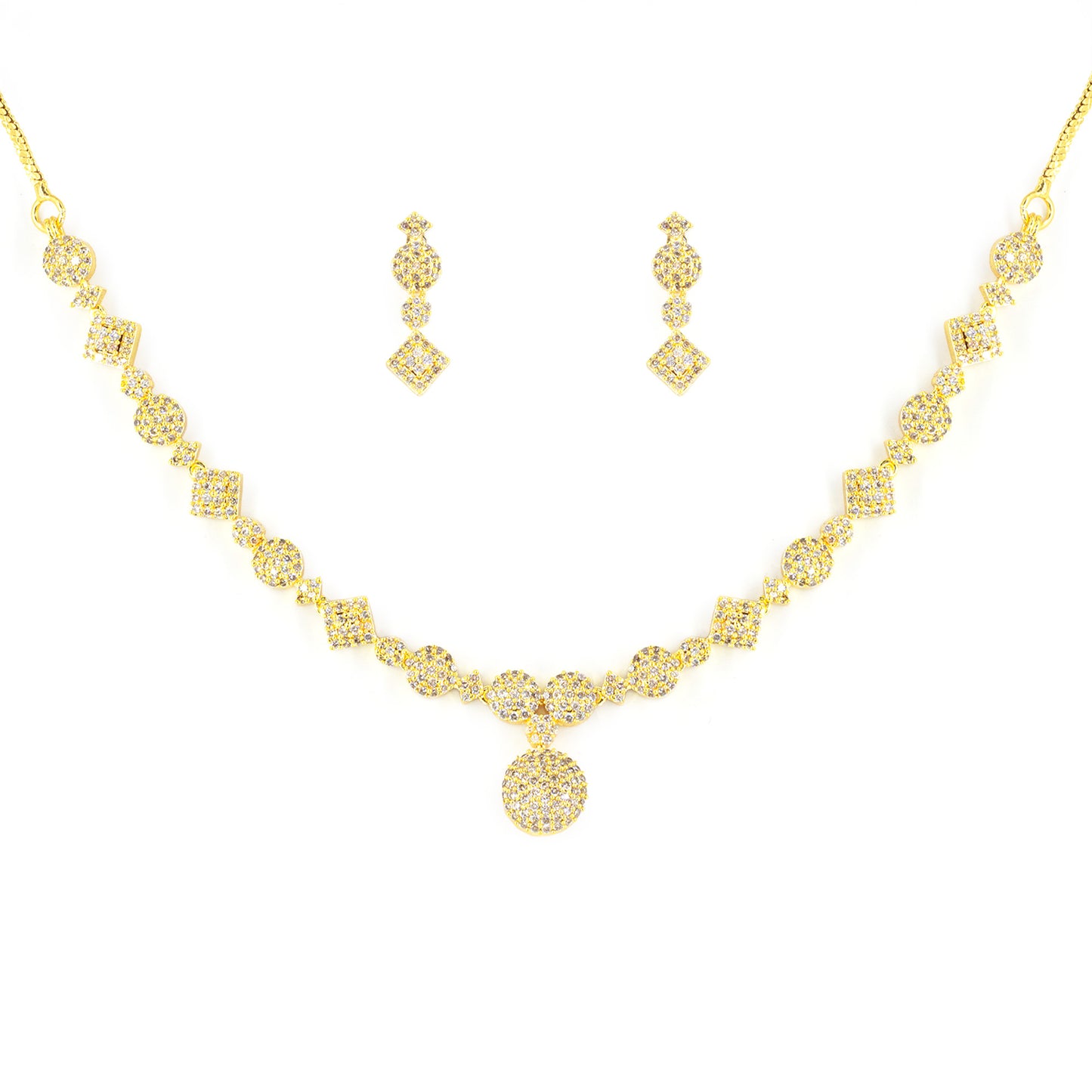 Gold Plated White American Diamond Jewellery Set for Women
