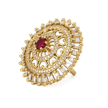 Gold Plated Red AD Finger Ring for Women