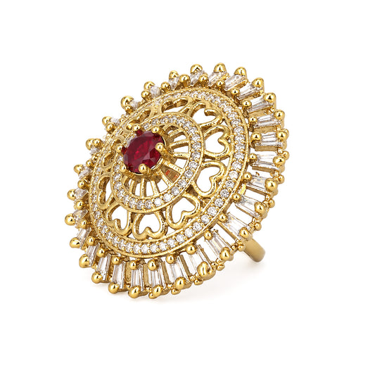 Gold Plated Red AD Finger Ring for Women