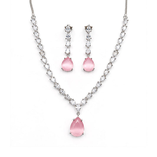 Pink Teardrop AD Jewellery Set