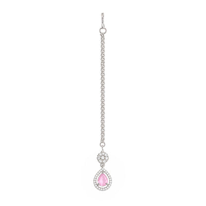 Silver Plated Pink AD Maang Tikka for Women