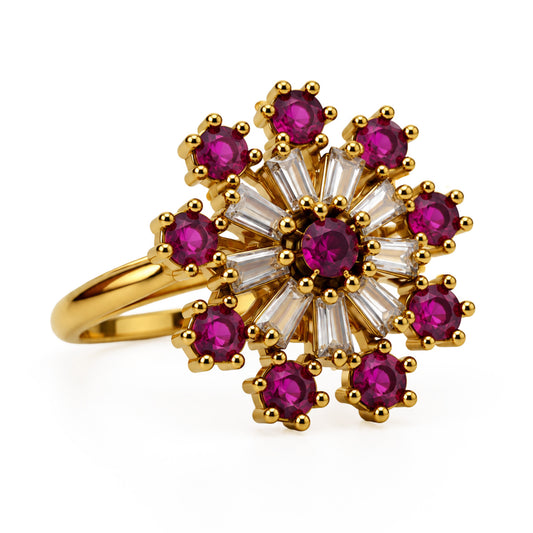 22K Gold Plated Red AD Finger Ring for Women