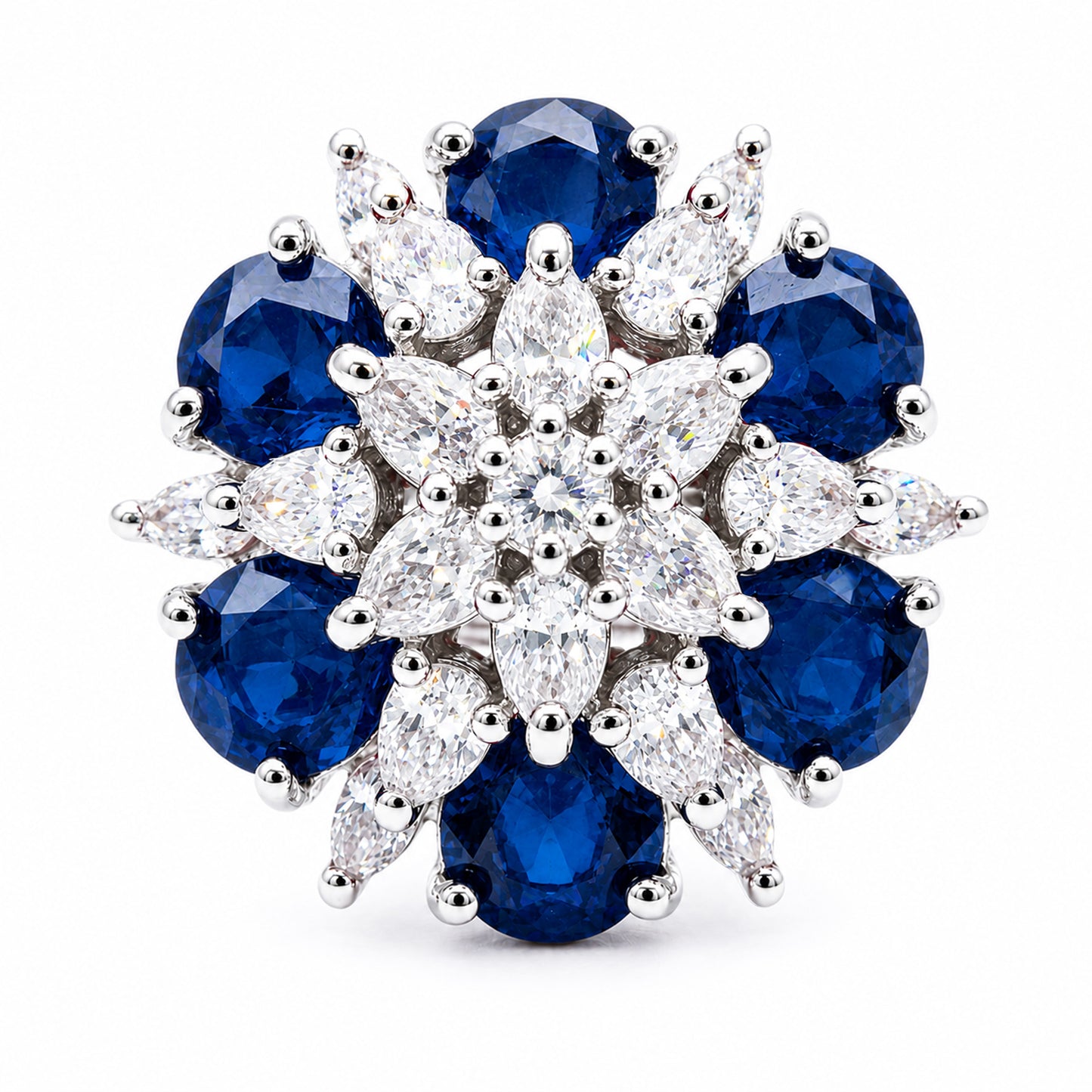 Rhodium Plated Blue AD Finger Ring for Women