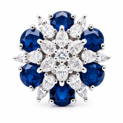 Rhodium Plated Blue AD Finger Ring for Women