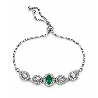 Rhodium Plated Green AD Adjustable Bracelet for Women