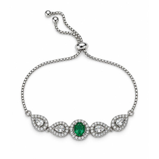 Rhodium Plated Green AD Adjustable Bracelet for Women