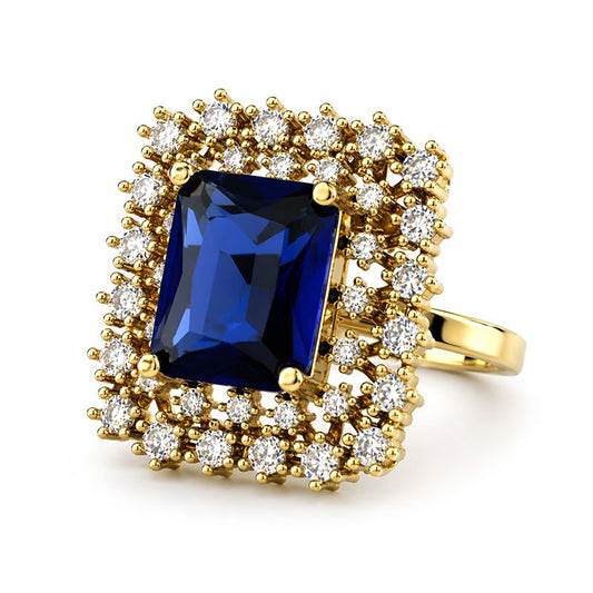 Gold Plated Blue AD Adjustable Ring for Women