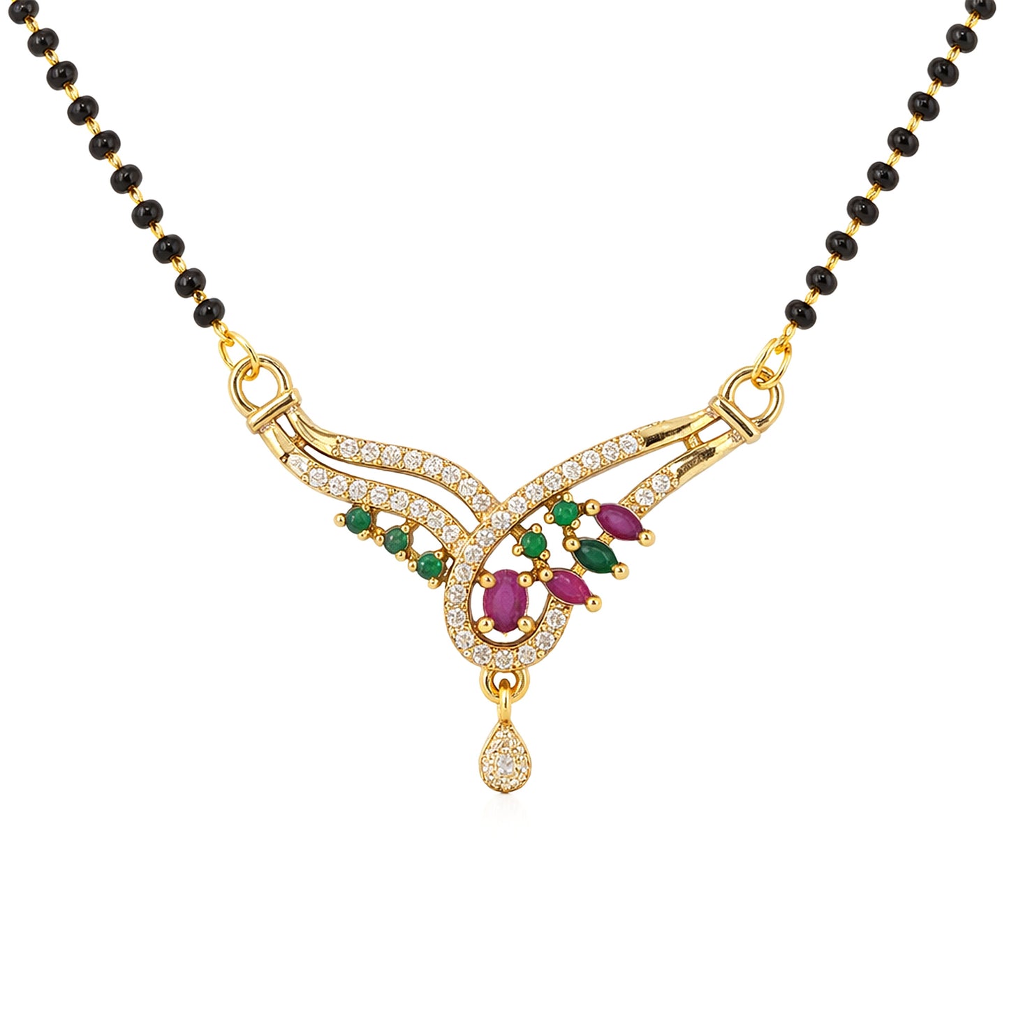Gold Plated Red & Green AD Mangalsutra For Women