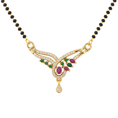 Gold Plated Red & Green AD Mangalsutra For Women