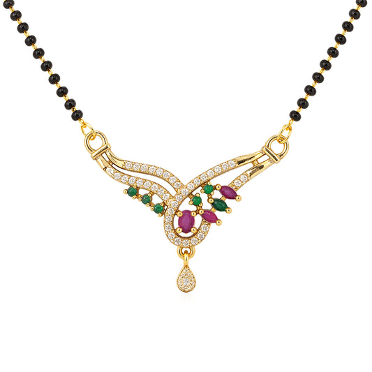 Gold Plated Red & Green AD Mangalsutra For Women