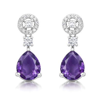 Silver Plated Purple AD Drop Earrings for Women