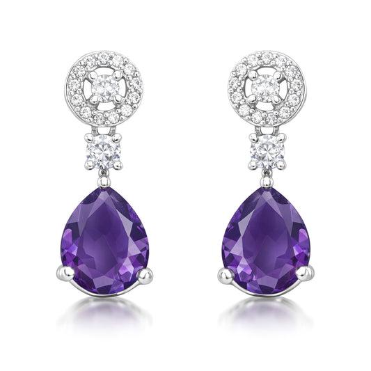 Silver Plated Purple AD Drop Earrings for Women