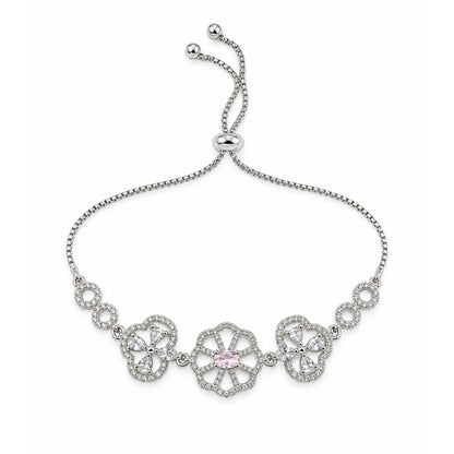 Rhodium Plated Pink AD Adjustable Bracelet for Women